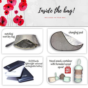 SMART Baby Bag with USB Port To Easily Charge Any Phone, Tablet, Rechargeable Breast Pump